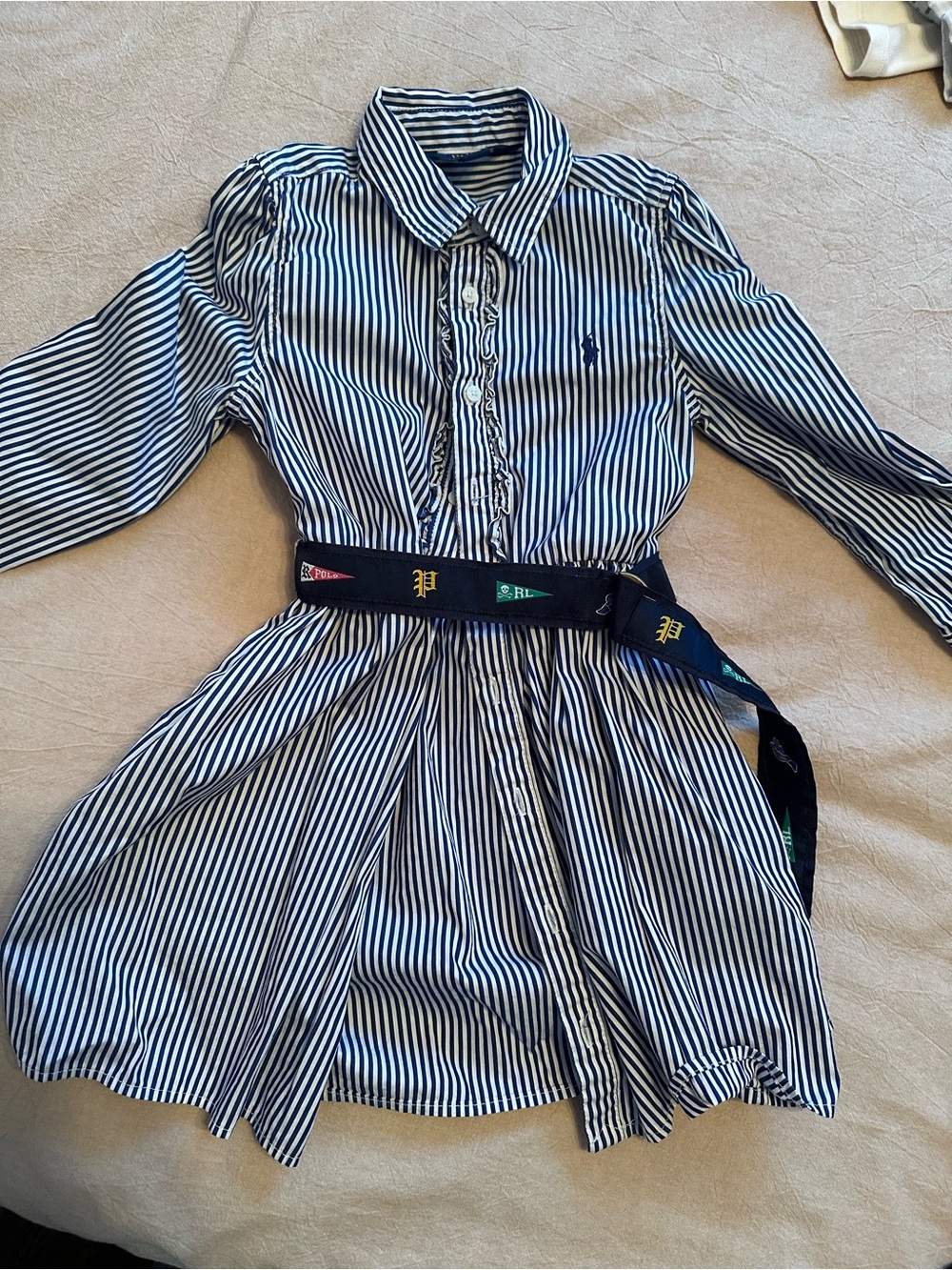 Ralph Lauren Striped Button-Down Shirt Dress in Navy & White 4T